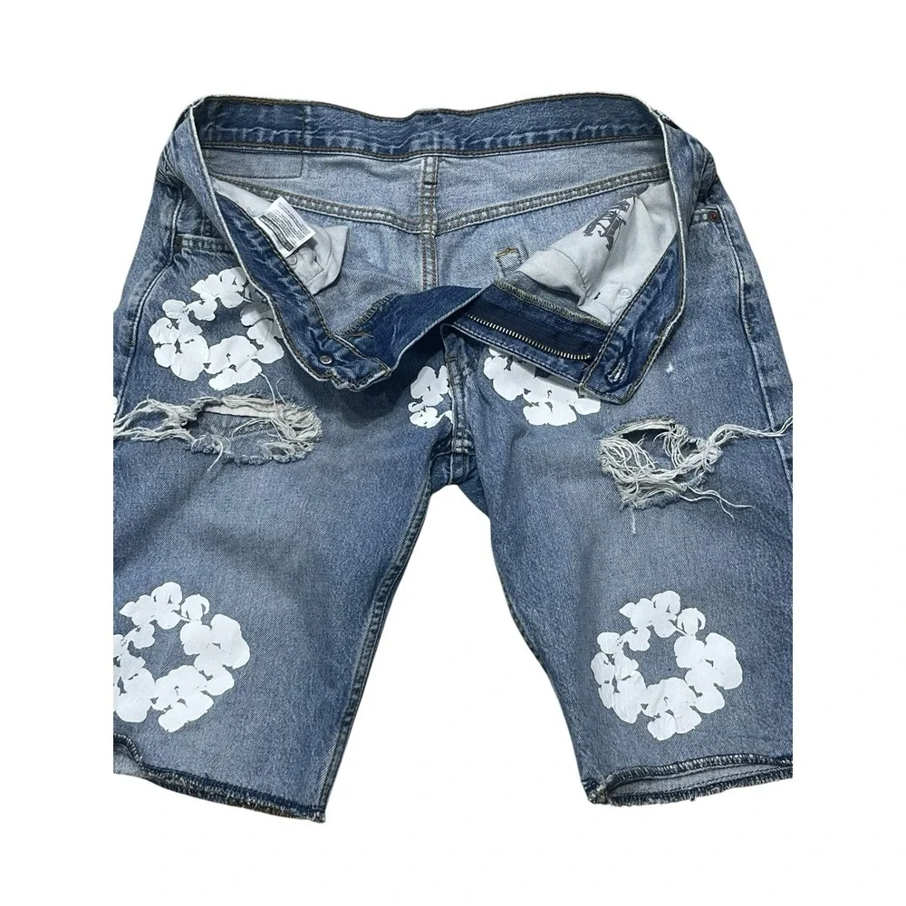 Levi 412 Cutoff Grunge Painted Stamped Denim  Men's Jean Shorts Size 34